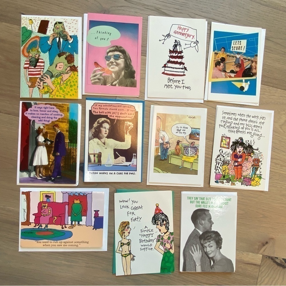 LOT of 11 Vintage 80s & 90s Humorous Risqué Cartoon Unposted Greeting Cards